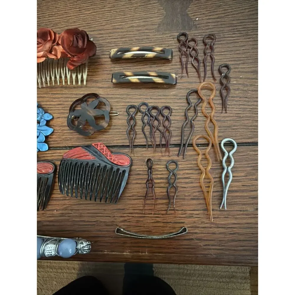 Vintage Lot Of Hair Pins Clips Berets Combs Hand Painted, Celluloid 50’s - 90’s